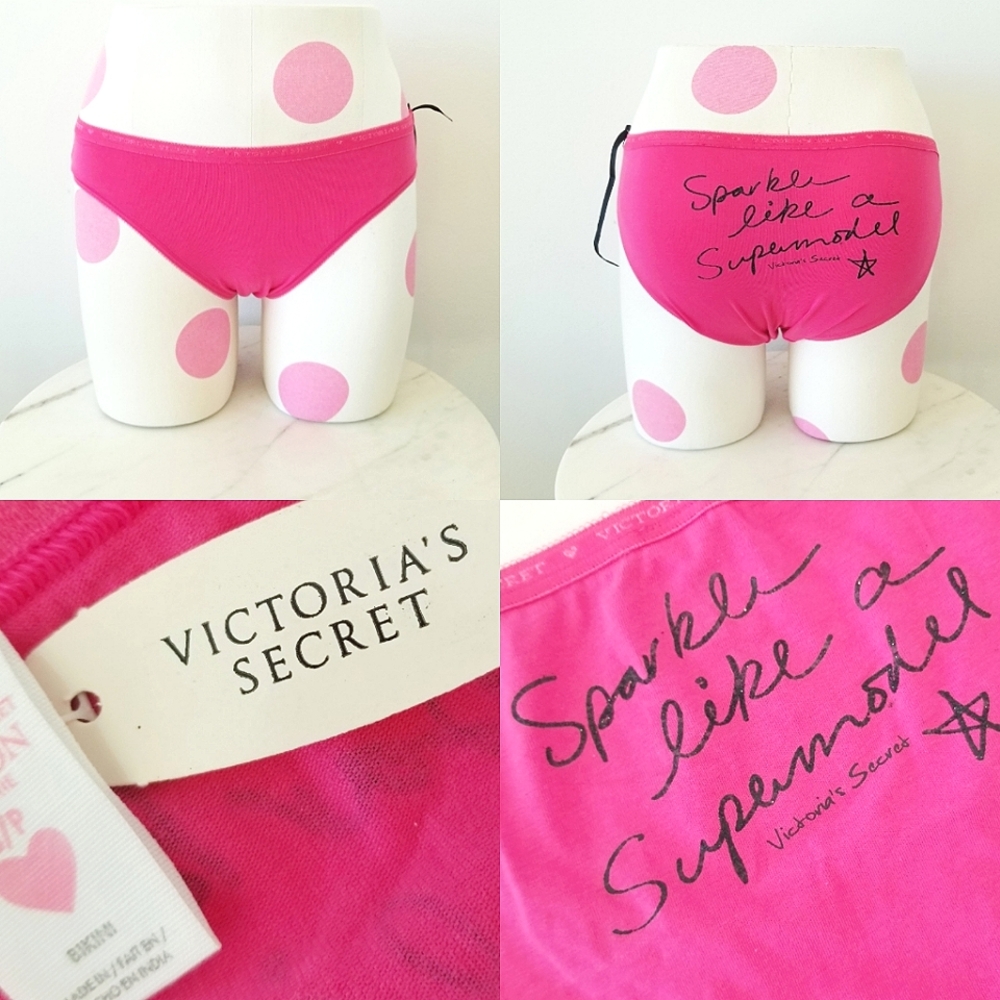 Victoria's Secret Vintage PINK Cotton Lingerie Bikini Panty Glitter Graphic NWT